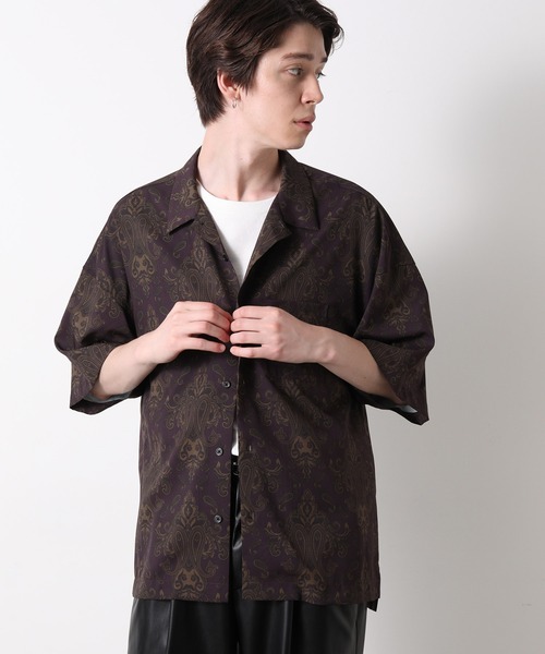 JUNRED（ジュンレッド）の「レトロパターンオープンカラーシャツ（シャツ/ブラウス・メンズ・ブラック/ブラウン/ベージュ/パープル・M/L）」の12枚目の写真
