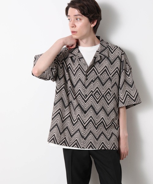 JUNRED（ジュンレッド）の「レトロパターンオープンカラーシャツ（シャツ/ブラウス・メンズ・ブラック/ブラウン/ベージュ/パープル・M/L）」の9枚目の写真