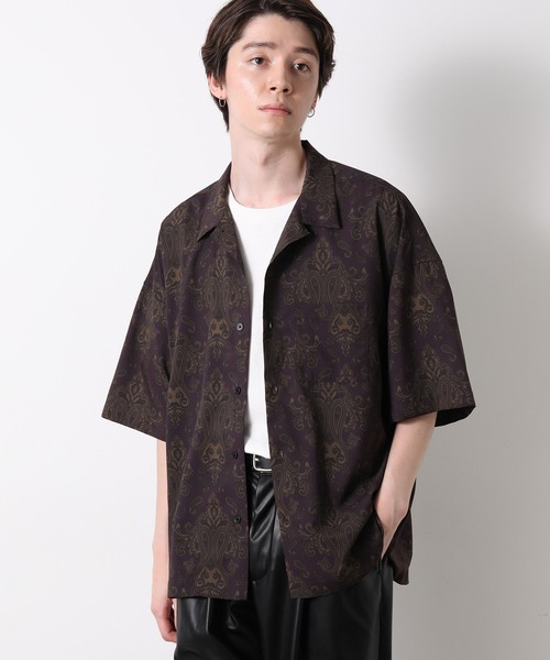 JUNRED（ジュンレッド）の「レトロパターンオープンカラーシャツ（シャツ/ブラウス・メンズ・ブラック/ブラウン/ベージュ/パープル・M/L）」の11枚目の写真