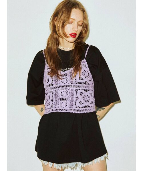 jouetie（ジュエティ）の「【セットアップ対応】クロシェビスチェ（キャミソール・レディース・ブラック/パープル/アイボリー・MEDIUM）」の4枚目の写真