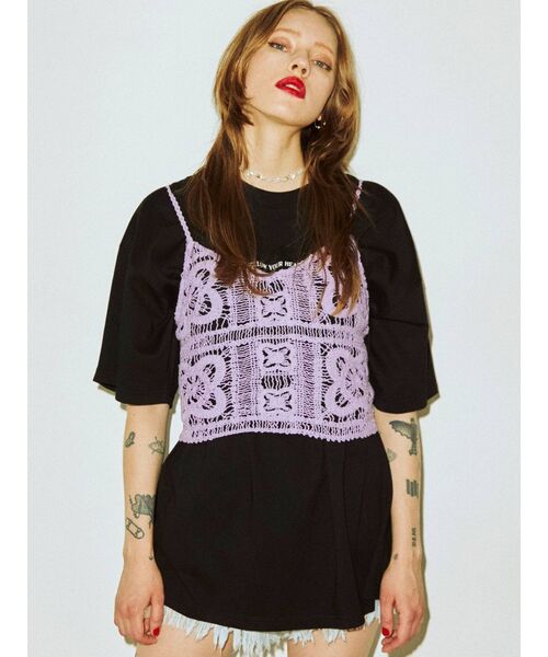 jouetie（ジュエティ）の「【セットアップ対応】クロシェビスチェ（キャミソール・レディース・ブラック/パープル/アイボリー・MEDIUM）」の5枚目の写真