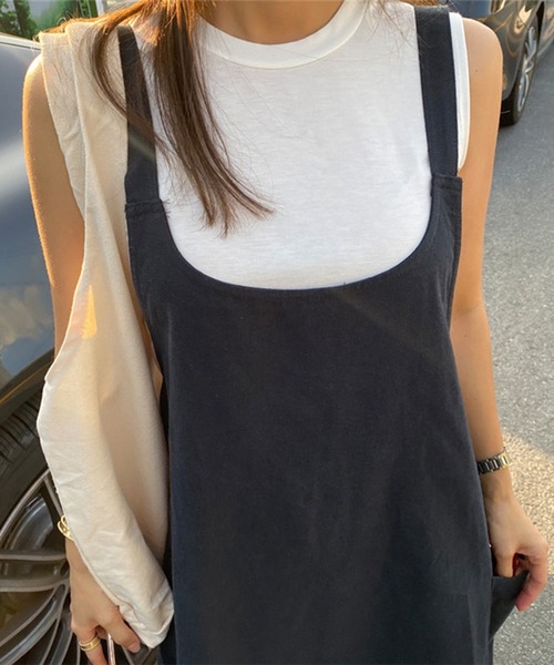 Jewelobe（ジュエローブ）の「綿麻ジャンバースカート（ワンピース・レディース・ブラック/ベージュ/ネイビー・FREE）」の12枚目の写真