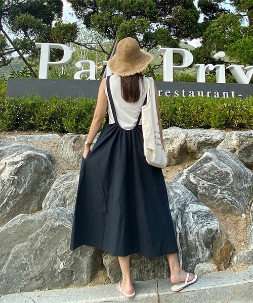Jewelobe（ジュエローブ）の「綿麻ジャンバースカート（ワンピース・レディース・ブラック/ベージュ/ネイビー・FREE）」の8枚目の写真
