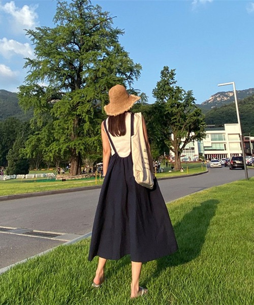 Jewelobe（ジュエローブ）の「綿麻ジャンバースカート（ワンピース・レディース・ブラック/ベージュ/ネイビー・FREE）」の4枚目の写真