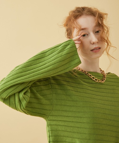 MADEMOISELLE ROPE'（マドモアゼル ロペ）の「【2点セット】デザインニット×リブワンピース（ワンピース・レディース・チャコールグレー/オフホワイト/ライトグリーン・38）」の10枚目の写真