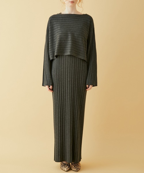 MADEMOISELLE ROPE'（マドモアゼル ロペ）の「【2点セット】デザインニット×リブワンピース（ワンピース・レディース・チャコールグレー/オフホワイト/ライトグリーン・38）」の12枚目の写真