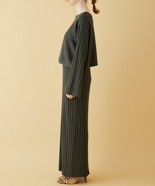 MADEMOISELLE ROPE'（マドモアゼル ロペ）の「【2点セット】デザインニット×リブワンピース（ワンピース・レディース・チャコールグレー/オフホワイト/ライトグリーン・38）」の14枚目の写真