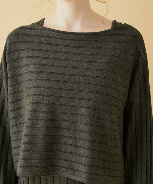 MADEMOISELLE ROPE'（マドモアゼル ロペ）の「【2点セット】デザインニット×リブワンピース（ワンピース・レディース・チャコールグレー/オフホワイト/ライトグリーン・38）」の21枚目の写真