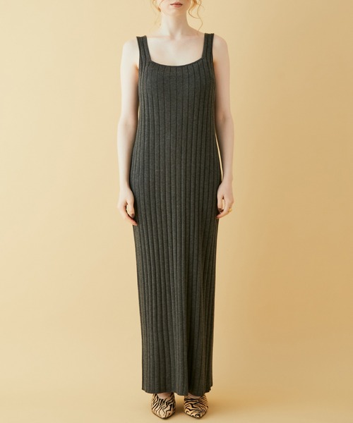 MADEMOISELLE ROPE'（マドモアゼル ロペ）の「【2点セット】デザインニット×リブワンピース（ワンピース・レディース・チャコールグレー/オフホワイト/ライトグリーン・38）」の13枚目の写真