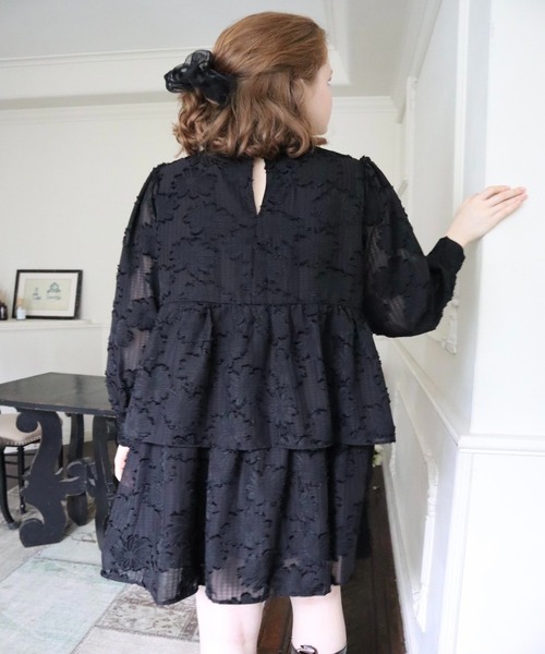epine（エピヌ）の「Jacquard see-through double frill onepiece（ワンピース・レディース・ブラック/アイボリー・M）」の21枚目の写真