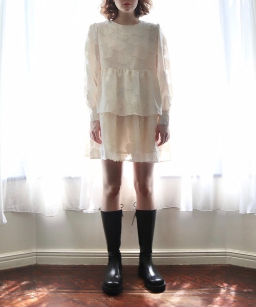 epine（エピヌ）の「Jacquard see-through double frill onepiece（ワンピース・レディース・ブラック/アイボリー・M）」の3枚目の写真