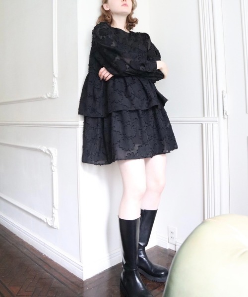 epine（エピヌ）の「Jacquard see-through double frill onepiece（ワンピース・レディース・ブラック/アイボリー・M）」の19枚目の写真