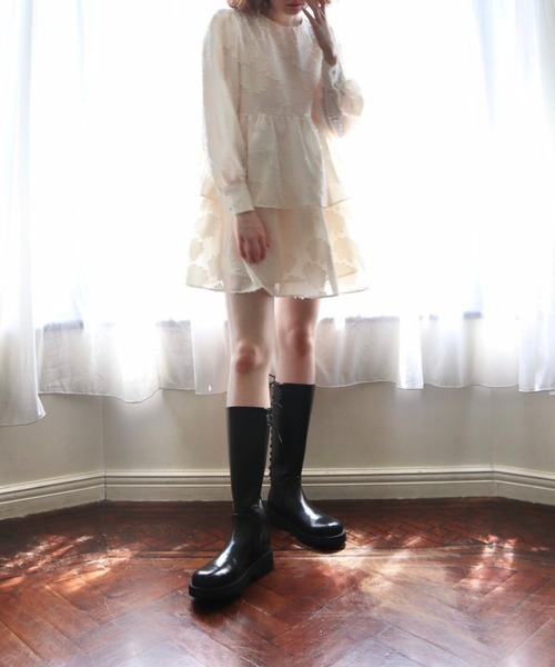 epine（エピヌ）の「Jacquard see-through double frill onepiece（ワンピース・レディース・ブラック/アイボリー・M）」の4枚目の写真