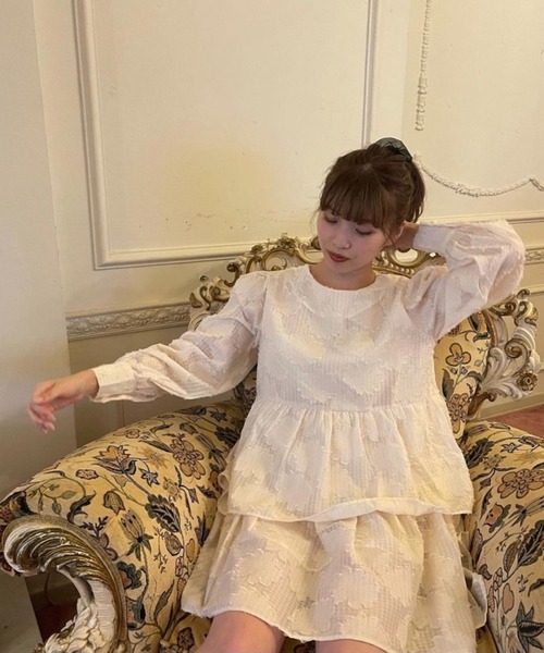 ワンピース ROSYLUCE JAQUARED FRILL DRESS ワンピース PEPLUM JACQUARD DRESS Rosyluce Peplum Jacquard Dress