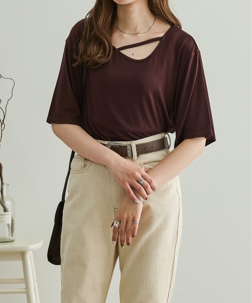 Ambre Neige（アンブルネージュ）の「アシンメトリートップス／【WEB/EC限定商品】（Tシャツ/カットソー・レディース・ダークブラウン/ベージュ・FREE）」の8枚目の写真