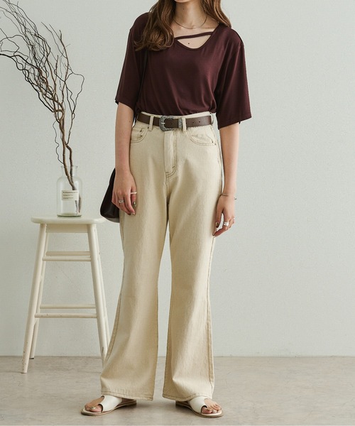 Ambre Neige（アンブルネージュ）の「アシンメトリートップス／【WEB/EC限定商品】（Tシャツ/カットソー・レディース・ダークブラウン/ベージュ・FREE）」の5枚目の写真