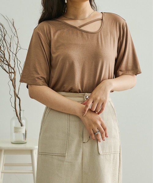 Ambre Neige（アンブルネージュ）の「アシンメトリートップス／【WEB/EC限定商品】（Tシャツ/カットソー・レディース・ダークブラウン/ベージュ・FREE）」の7枚目の写真