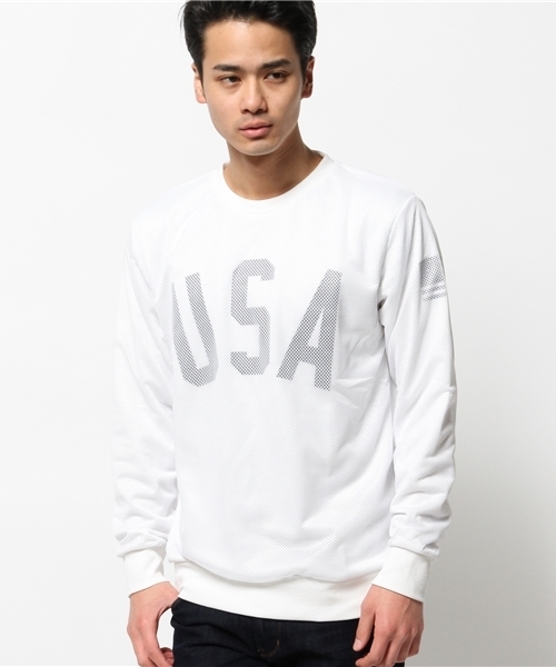 WEGO（ウィゴー）の「WEGO/メッシュレイヤードスウェット（スウェット・メンズ・ホワイト/ネイビー・LARGE/MEDIUM）」の2枚目の写真