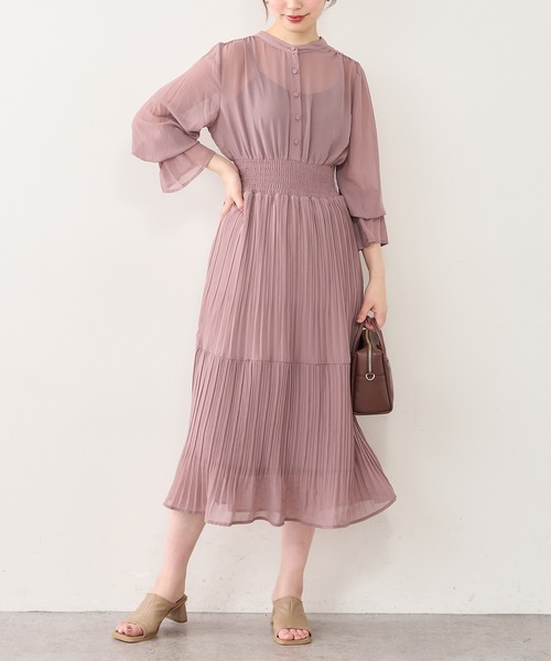 natural couture（ナチュラルクチュール）の「ランダムプリーツプチハイティアードワンピース（ワンピース・レディース・スミクロ/グリーン/ピンク/その他1/その他2/その他3・FREE）」の8枚目の写真