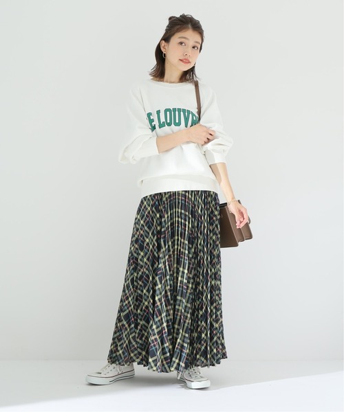 Simplicite(サンプリシテ)の「先染めプリーツスカート◆(スカート・レディース・ネイビー/ブルー系その他/オレンジ・FREE)」の4枚目の写真