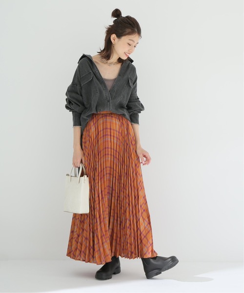 Simplicite(サンプリシテ)の「先染めプリーツスカート◆(スカート・レディース・ネイビー/ブルー系その他/オレンジ・FREE)」の8枚目の写真