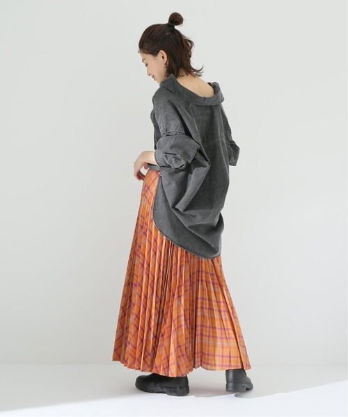 Simplicite(サンプリシテ)の「先染めプリーツスカート◆(スカート・レディース・ネイビー/ブルー系その他/オレンジ・FREE)」の9枚目の写真