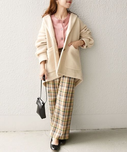 SHIPS any（シップス エニィ）の「SHIPS any: チェック ショート コート ジャケット◇（その他アウター・レディース・ベージュ/ピンク・ONE SIZE）」の4枚目の写真