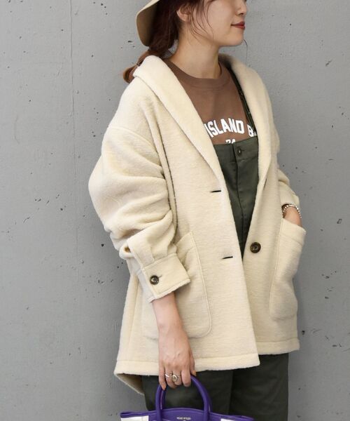 SHIPS any（シップス エニィ）の「SHIPS any: チェック ショート コート ジャケット◇（その他アウター・レディース・ベージュ/ピンク・ONE SIZE）」の6枚目の写真