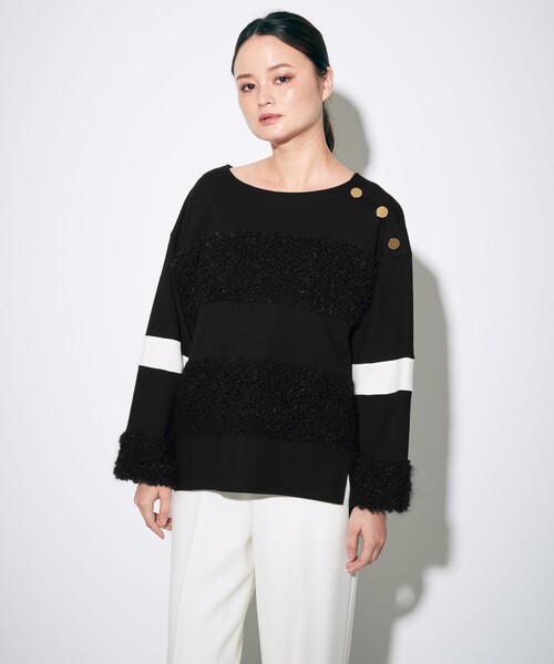 GRACE CLASS（グレースクラス）の「モヘヤループツイードトップ（Tシャツ/カットソー・レディース・ブラック/ピンク・36）」の2枚目の写真