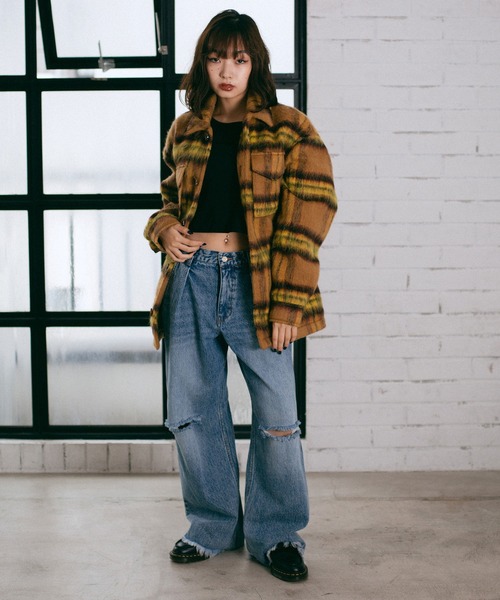 X-girl（エックスガール）の「SHAGGY BIG SHIRT（その他アウター・レディース・ライトパープル/イエロー・S/M）」の4枚目の写真