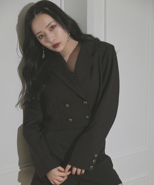 ANDGEEBEE(アンジービー)の「ダブルボタンジャケット(テーラードジャケット・レディース・ブラック/チェック・MEDIUM)」の2枚目の写真