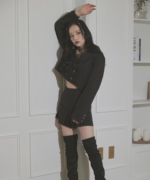 ANDGEEBEE(アンジービー)の「ダブルボタンジャケット(テーラードジャケット・レディース・ブラック/チェック・MEDIUM)」の3枚目の写真