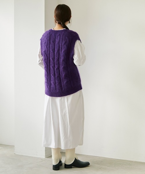 cardo fabrica（カルドファブリカ）の「モヘヤケーブルハンドニットベスト（ベスト・レディース・パープル/グレー・FREE）」の22枚目の写真