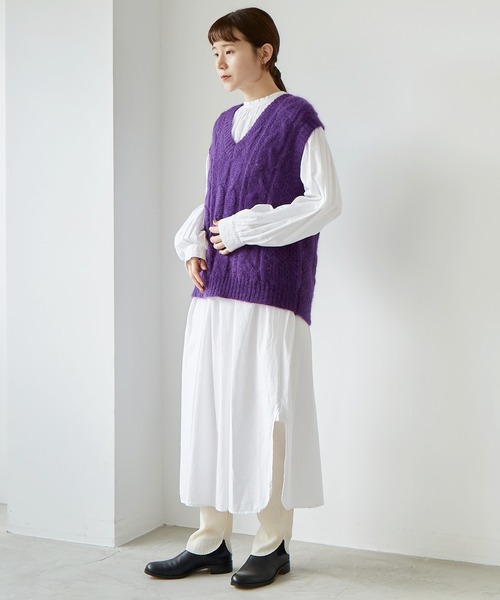 cardo fabrica（カルドファブリカ）の「モヘヤケーブルハンドニットベスト（ベスト・レディース・パープル/グレー・FREE）」の13枚目の写真