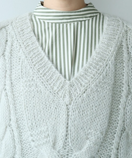 cardo fabrica（カルドファブリカ）の「モヘヤケーブルハンドニットベスト（ベスト・レディース・パープル/グレー・FREE）」の3枚目の写真