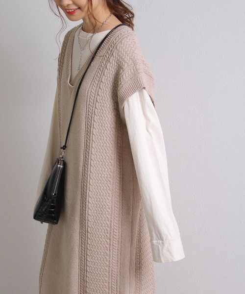 Crisp（クリスプ）の「ケーブルロングニットワンピース（ワンピース・レディース・パープル/グリーン・FREE）」の13枚目の写真