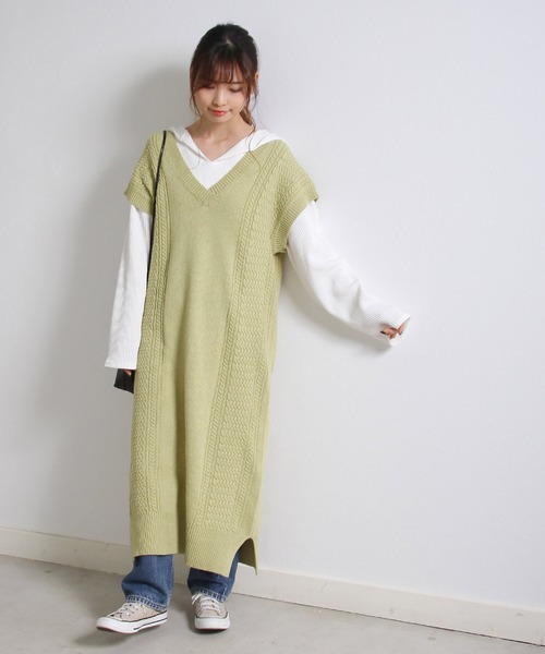 Crisp（クリスプ）の「ケーブルロングニットワンピース（ワンピース・レディース・パープル/グリーン・FREE）」の18枚目の写真