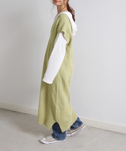 Crisp（クリスプ）の「ケーブルロングニットワンピース（ワンピース・レディース・パープル/グリーン・FREE）」の19枚目の写真