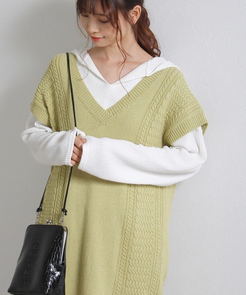 Crisp（クリスプ）の「ケーブルロングニットワンピース（ワンピース・レディース・パープル/グリーン・FREE）」の21枚目の写真