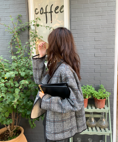 emi+（エミプラス）の「ノーカラーチェックジャケット（ノーカラー