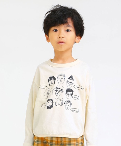 DILASH(ディラッシュ)の「ユニークフェイス ロンT(Tシャツ/カットソー・キッズ・サックスブルー/オフホワイト/ブラウン・130/110/120/150/140/100/90/80)」の2枚目の写真