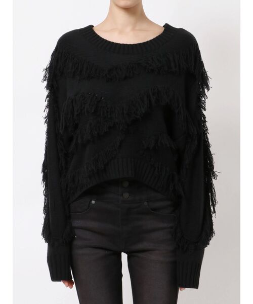 EMODA(エモダ)の「ランダムフリンジショートニット(ニット/セーター・レディース・ブラック/ブルー/アイボリー・FREE)」の1枚目の写真