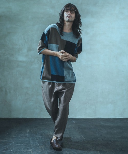 ANGENEHM（アンゲネーム）の「mn2516- ブロッキングサマーニットプルオーバー (MADE IN JAPAN) ニット（Tシャツ/カットソー・メンズ・ブルー/グレー/ブラウン・S/M/L）」の13枚目の写真