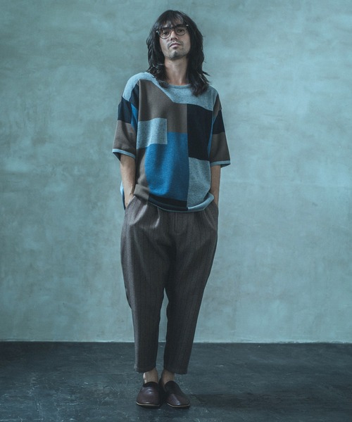 ANGENEHM（アンゲネーム）の「mn2516- ブロッキングサマーニットプルオーバー (MADE IN JAPAN) ニット（Tシャツ/カットソー・メンズ・ブルー/グレー/ブラウン・S/M/L）」の14枚目の写真