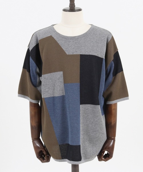 ANGENEHM（アンゲネーム）の「mn2516- ブロッキングサマーニットプルオーバー (MADE IN JAPAN) ニット（Tシャツ/カットソー・メンズ・ブルー/グレー/ブラウン・S/M/L）」の17枚目の写真