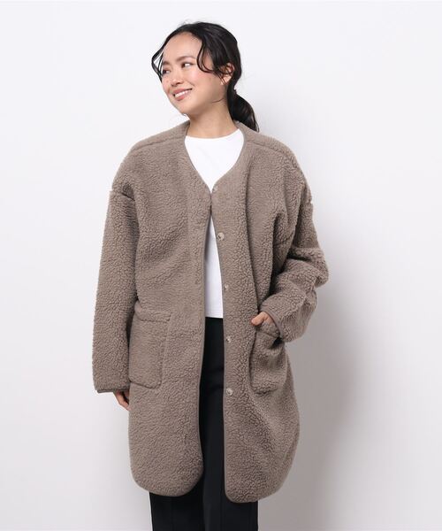 Samansa Mos2（サマンサ モスモス）の「リバーシブルフリースボアコート（ノーカラーコート・レディース・カーキ/モカ/チャコール/キナリ・ﾌﾘ-）」の11枚目の写真