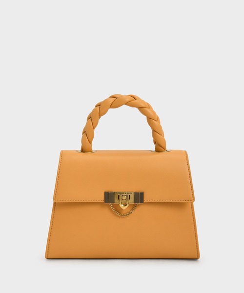 CHARLES & KEITH（チャールズ & キース）の「タルーラ ブレーデッドハンドルトラペーズバッグ / Tallulah Braided Handle Trapeze Bag（ハンドバッグ・レディース・ベージュ/オレンジ/グリーン・S）」の3枚目の写真