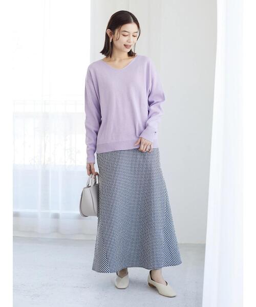 Green　Parks（グリーンパークス）の「Z ハーフミラノリブニットプルオーバー（ニット/セーター・レディース・ネイビー/オフホワイト/ミント/ラベンダー・FREE）」の5枚目の写真