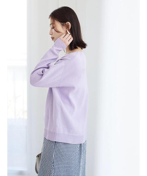 Green　Parks（グリーンパークス）の「Z ハーフミラノリブニットプルオーバー（ニット/セーター・レディース・ネイビー/オフホワイト/ミント/ラベンダー・FREE）」の8枚目の写真