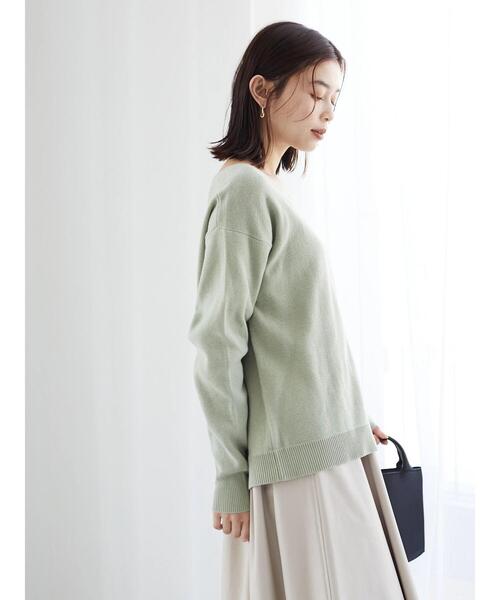Green　Parks（グリーンパークス）の「Z ハーフミラノリブニットプルオーバー（ニット/セーター・レディース・ネイビー/オフホワイト/ミント/ラベンダー・FREE）」の14枚目の写真